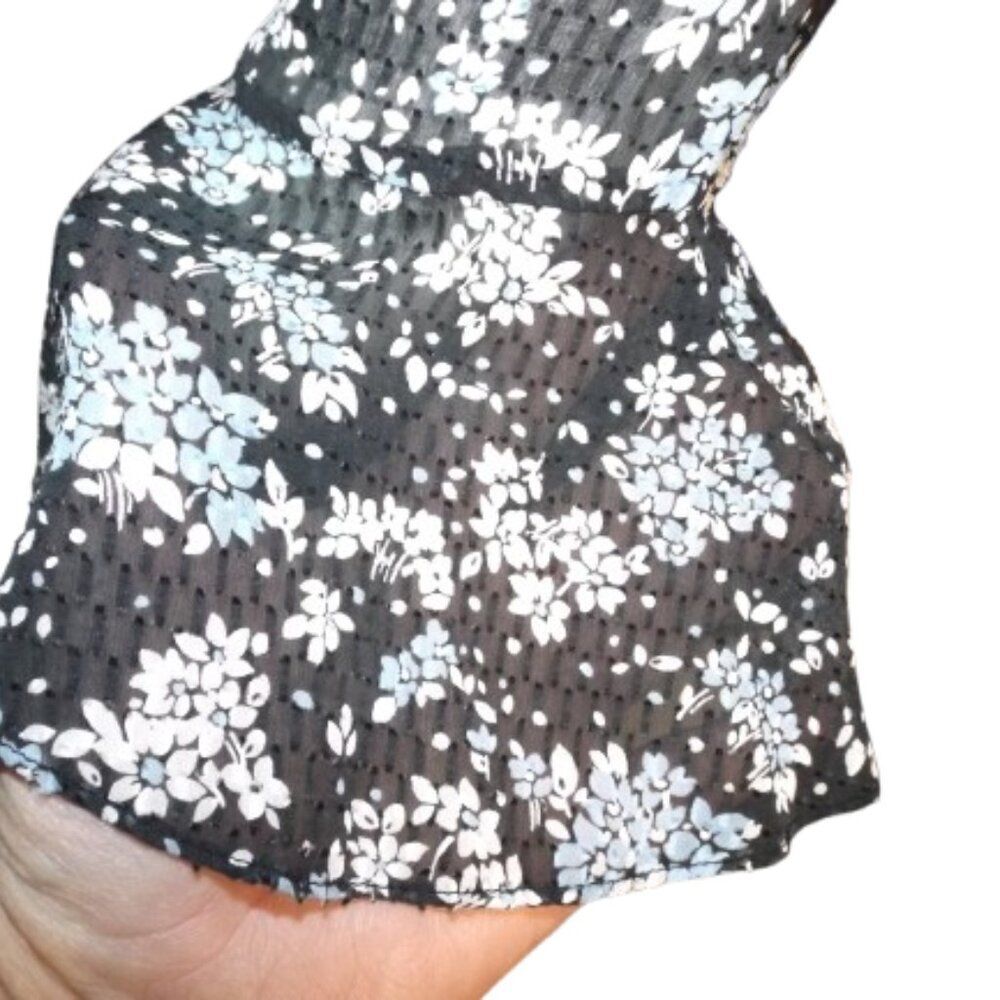 VERONICA BEARD Silk Dress, 6, Black/Floral, Semi-sheer, Mini/Short, 3/4 sleeves - Picture 9 of 15